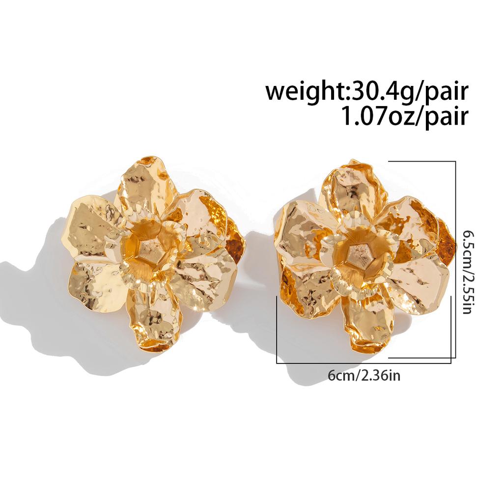 KunJoe Luxury Punk Gold Color Big Flower Stud Earrings for Women Exaggerated Multi Layer Petal Piercing Earrings Wedding Jewelry