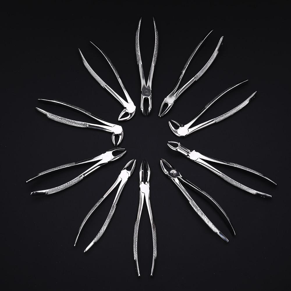 10pcs  Adults Stainless Steel Dental Extraction Forceps Pliers Kit Dental Surgical Tooth Extraction Forcep Pliers Kit