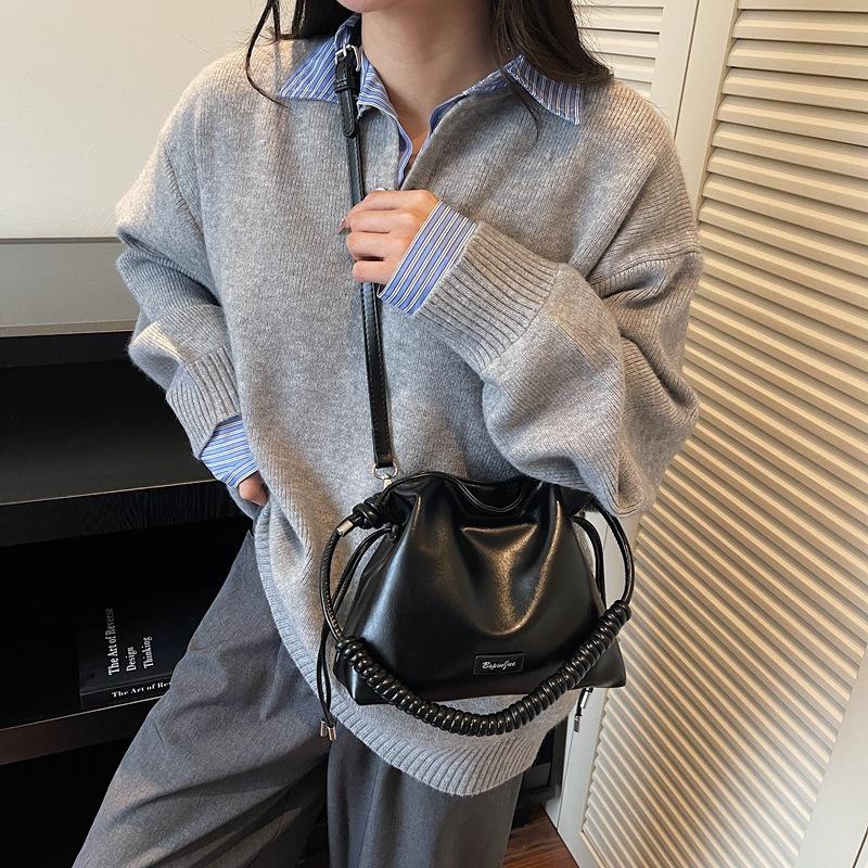 Premium-Sinn gewebter Kordelzug-Bucket-Bag Damen 2025 neue trendige Handtasche Retro vielseitige Umhängetasche kleine Tasche