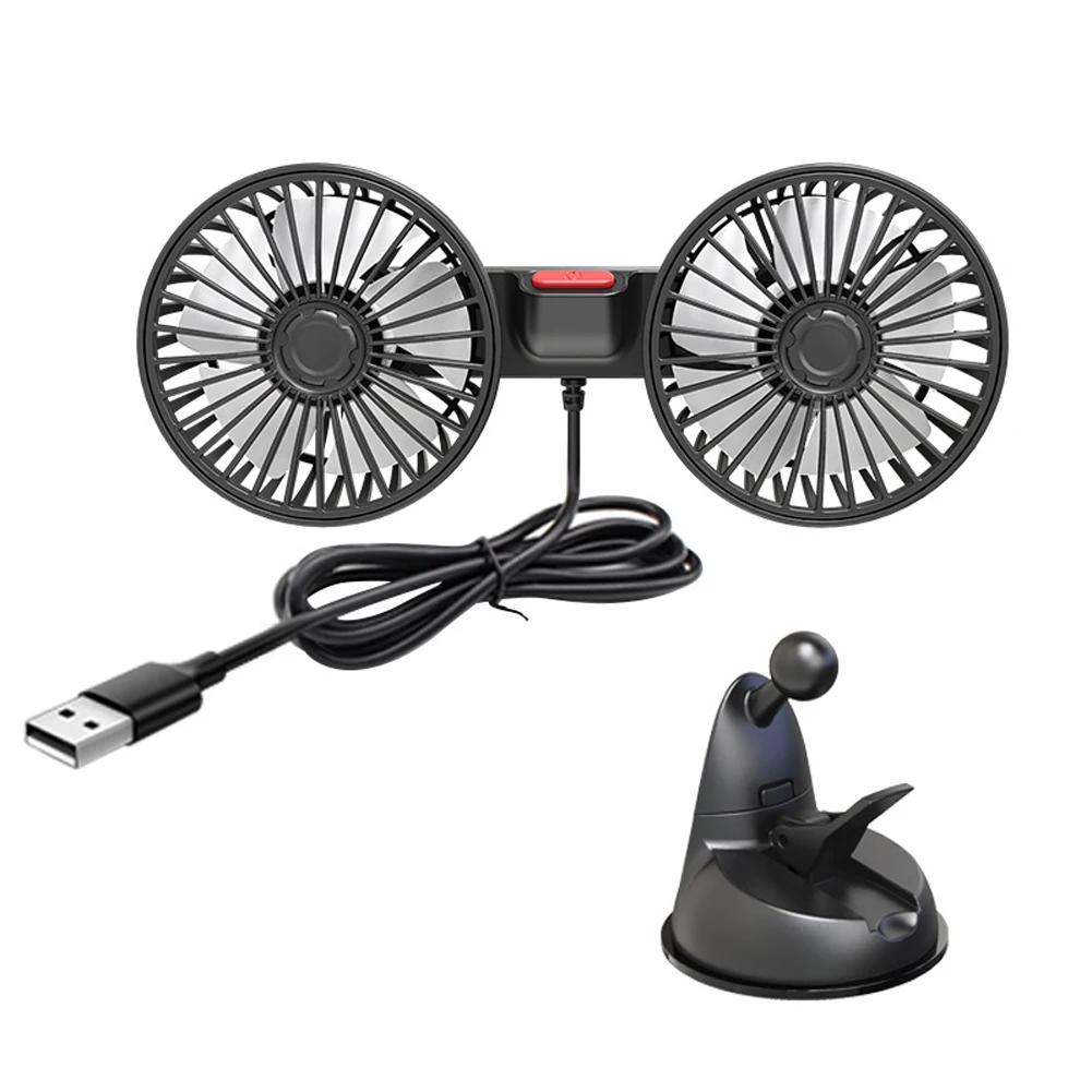 12V/24V SUV Car Seat Back Cooling Fan USB Charge Dual Head Fan 360 Degree Rotation Auto Headrest Ventilation Fan Neck Cooler