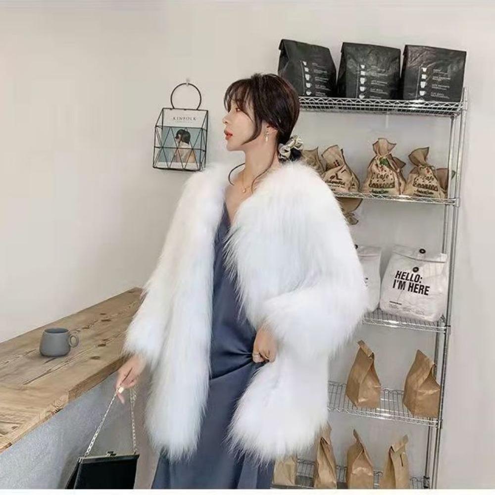 New Fashion Imitation Fur Coat Women's Versatile Knitted Spice Girl Fur Coat Women's Foreign Style Medium and Long Long Hair Coat