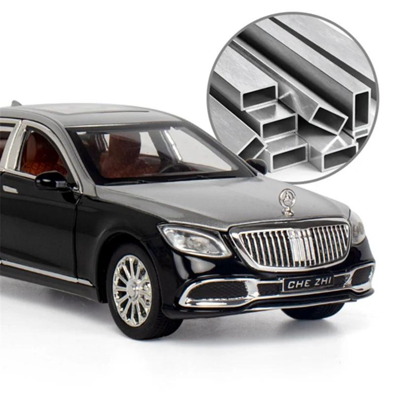 1/24 Benz Maybach S600 Legering Metall Bilmodell Formgjutna Metall Leksaksfordon Bilmodell Hög Simulering Ljud och Ljus Leksak för Barn Gåva
