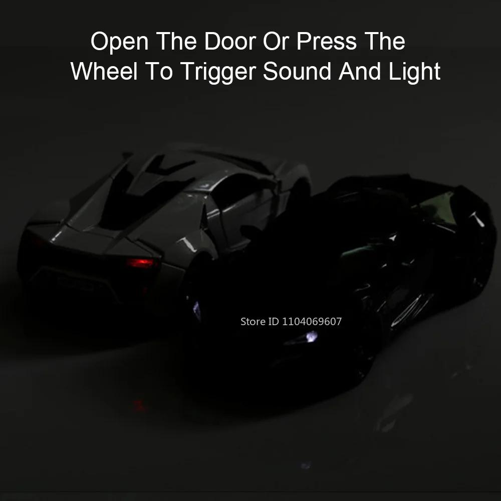 1:32 Scale Lykan Mode Toy Sports Cars Alloy Diecast Sound Light 4 Doors Opened Sound Light Pull Back Supercar Models Child Gifts