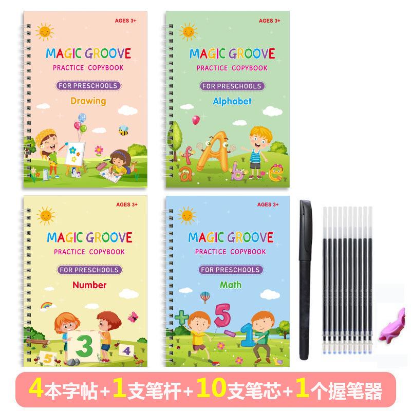 Children's Calligraphy Practice Book with Groove: English, Pinyin, and Number Training for Toddlers - Customizable Options Available.