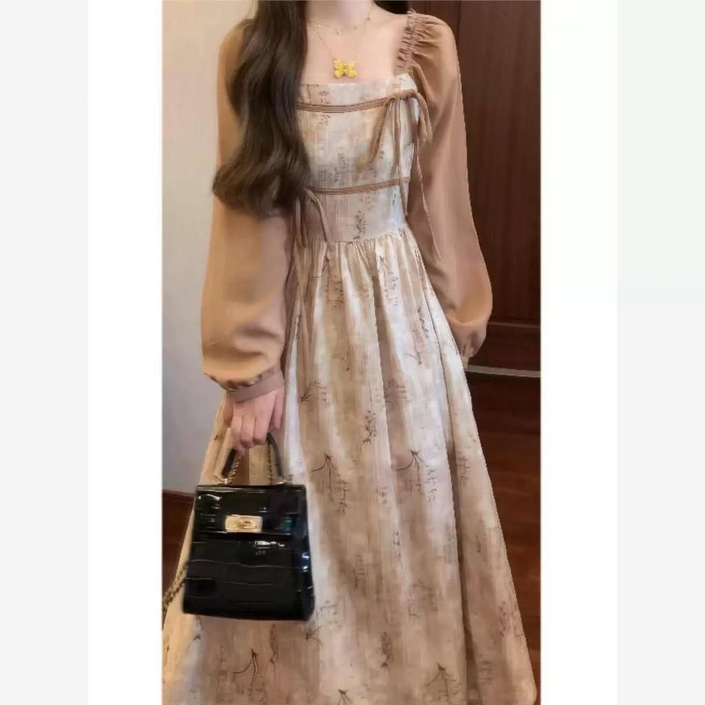 Plus-size Plus-size Plus-size Girl, Vintage and Sophisticated, Super Pretty, Two-piece Floral Dress for Tea Break, Niche and Not Clashing, Long Dress