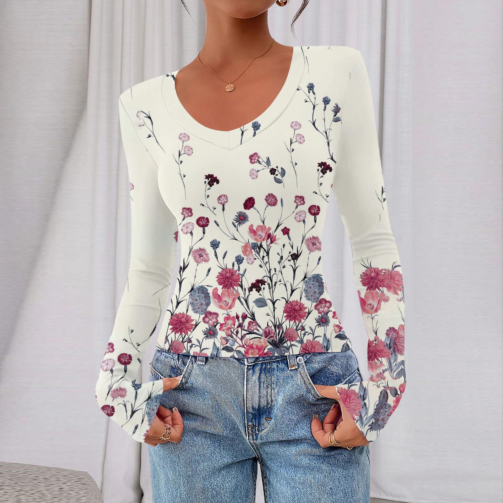 

Women s Casual Fashion Deep V Neck Slim Fit Cropped Floral Print Outing Top XL белый
