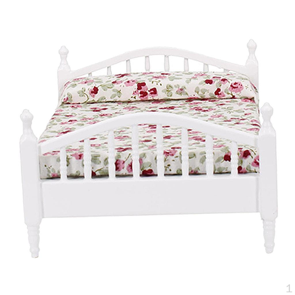 

Миниатюрная мебель для кукольного домика 1/12, двуспальная кровать, украшения для кукольного дома, аксессуары 16x11.7x7.3cm