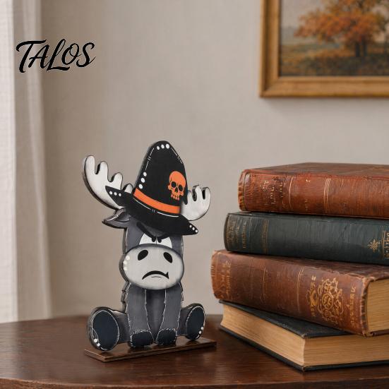 Cute Halloween Animal Decor 4 Pcs Highland Cow Table Decoration, Rustic Wooden Pumpkin Bat Bucket Zombie Signs, Farmhouse Tabletop Centerpiece
