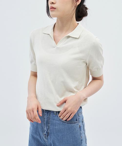 210EDIT Cool Women'S Slit Collar Short Sleeve Ice Knit_Zc2Sw525_Cr