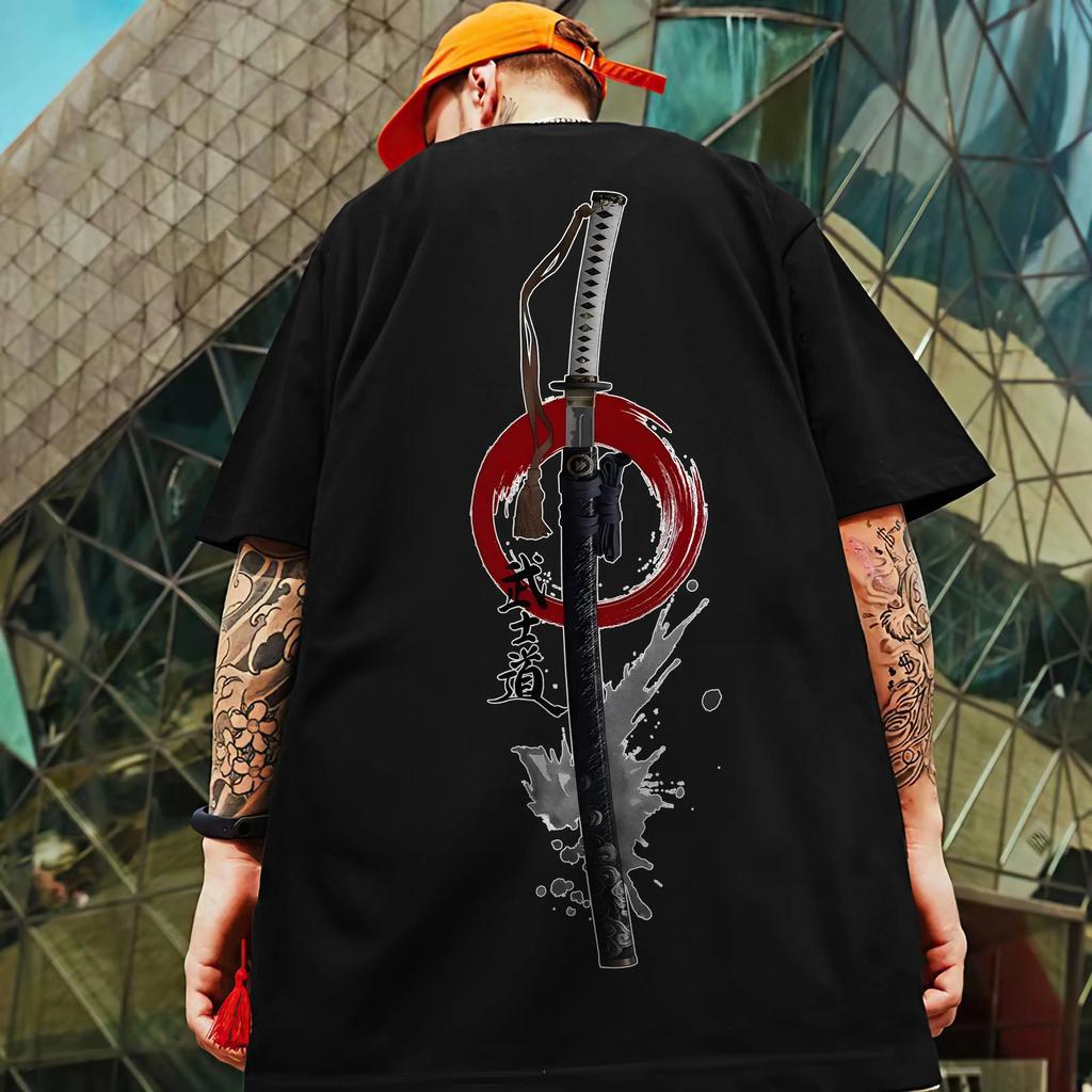 Retro T-Shirts For Men 3d Japanese Samurai Sword Print Street Harajuku Short Sleeved Tees Loose Oversized T-Shirt Male Clothing