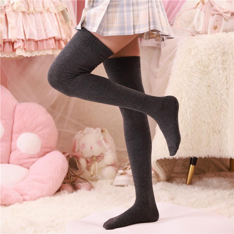 Women'S Fattened Thigh Socks, Cotton Knee Socks, Stockings, Japanese Solid Color College Style Jk High Tube Socks, Fat Mm