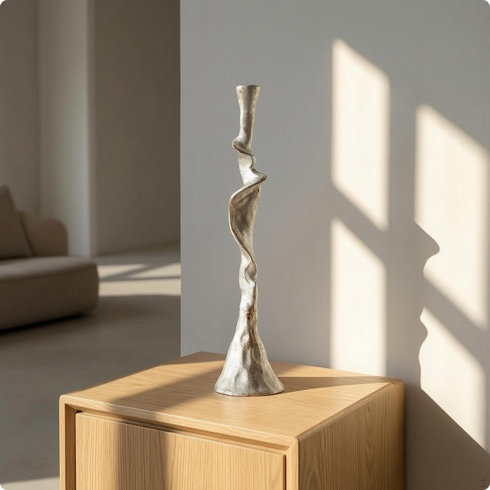 Taper Candle Holder Decorative Geometric Candlestick Metal Sculptural for
