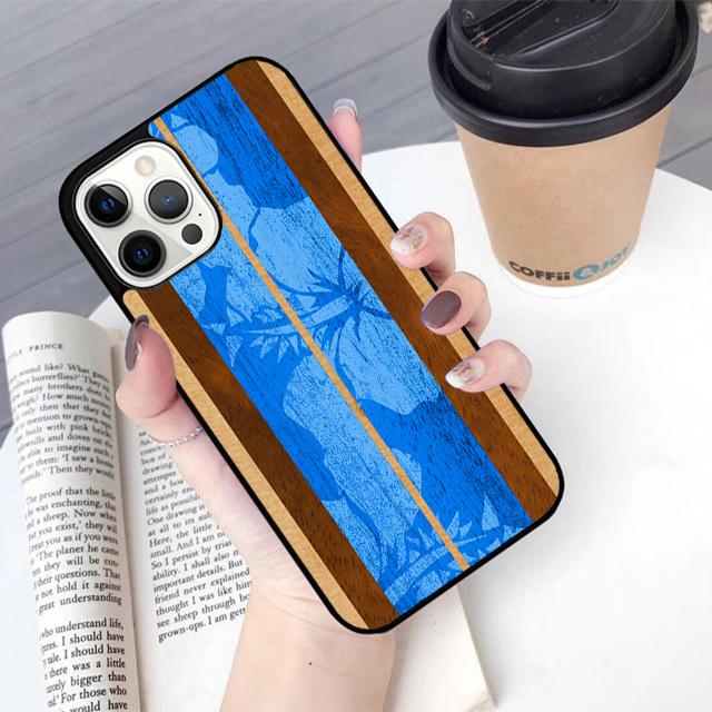 Hawaiian Faux Wood Surfboard Phone Case For For iPhone 17 Air 16 15 11 12 13 14 Pro Max 12 Max Plus coque