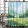 Shower Curtain: Idyllic Mountain Landscape With Lush Green Fields For A Serene And Scenic Bathroom Decor