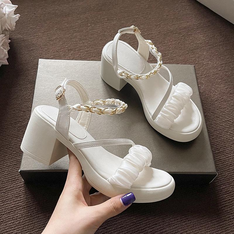 High Heels Thick Heel Summer New Versatile Small Thick Bottom Open Toe Word with Sandals Women