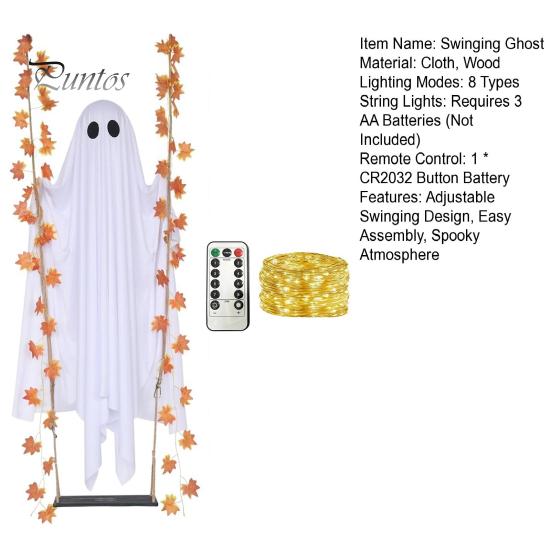 Halloween Hanging Ghost Decorations Swinging Decoration for Outdoor Garden Yard, Weighted Fabric Flying on A Creepy Atmosphere Props Swing with