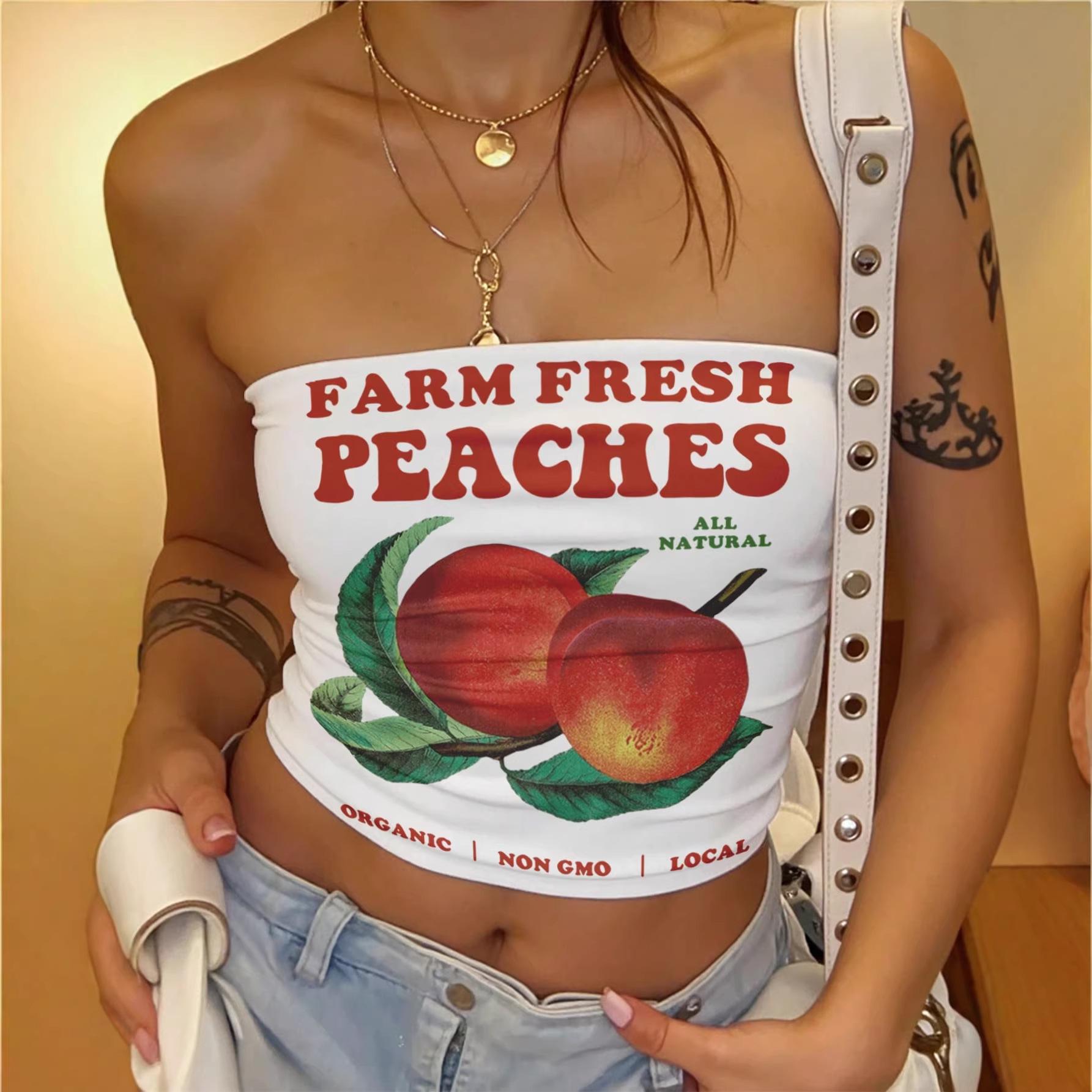 Women s Peach Print Cut-Out Slim Pullover Bandeau Crop Top Extra Large белый