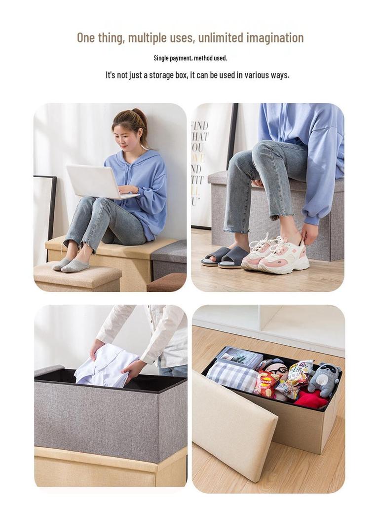Cross-Border Cotton and Linen Folding Storage Stool: Dustproof Organizer for Shoes and Seating