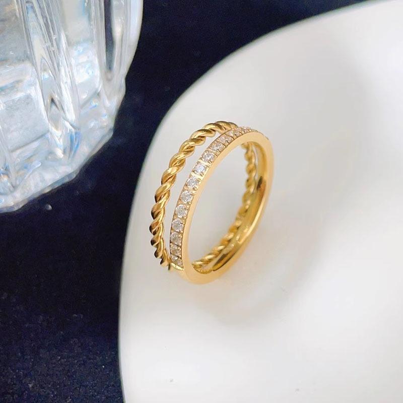 Stainless Steel Waterproof 18K Gold-Plated Geometric Round Ring for Women Fashion High Quality Retro INS Zircon Ring Jewelry