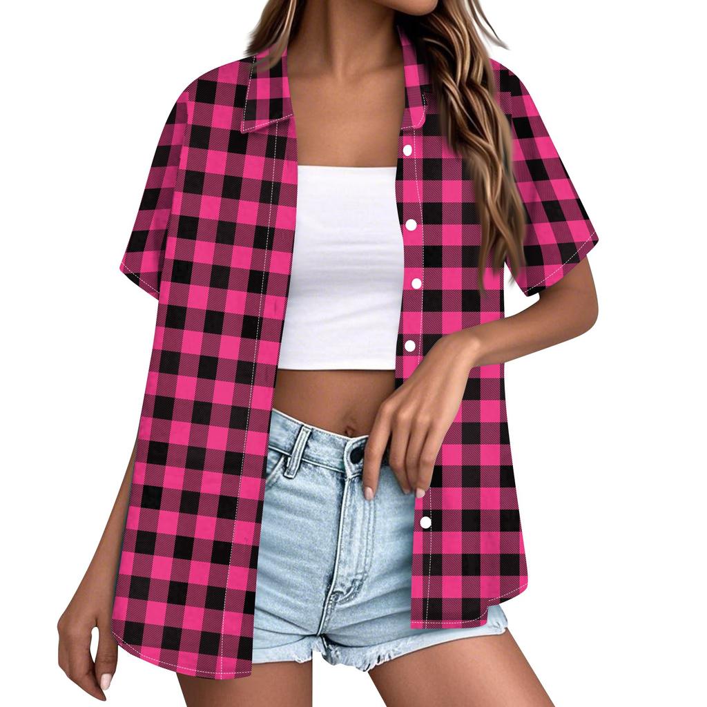 Women's Casual Loose Fit Short Sleeve Button Down Shirt with Collar Lightweight Summer Top for Outdoor Indoor Wear