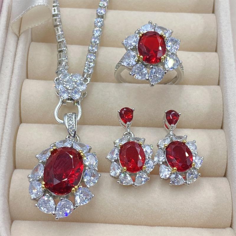 

SACE GEMS классический медный сплав циркон кольцо серьги кулон ожерелье ювелирные наборы подарки для свадебной вечеринки Open красный