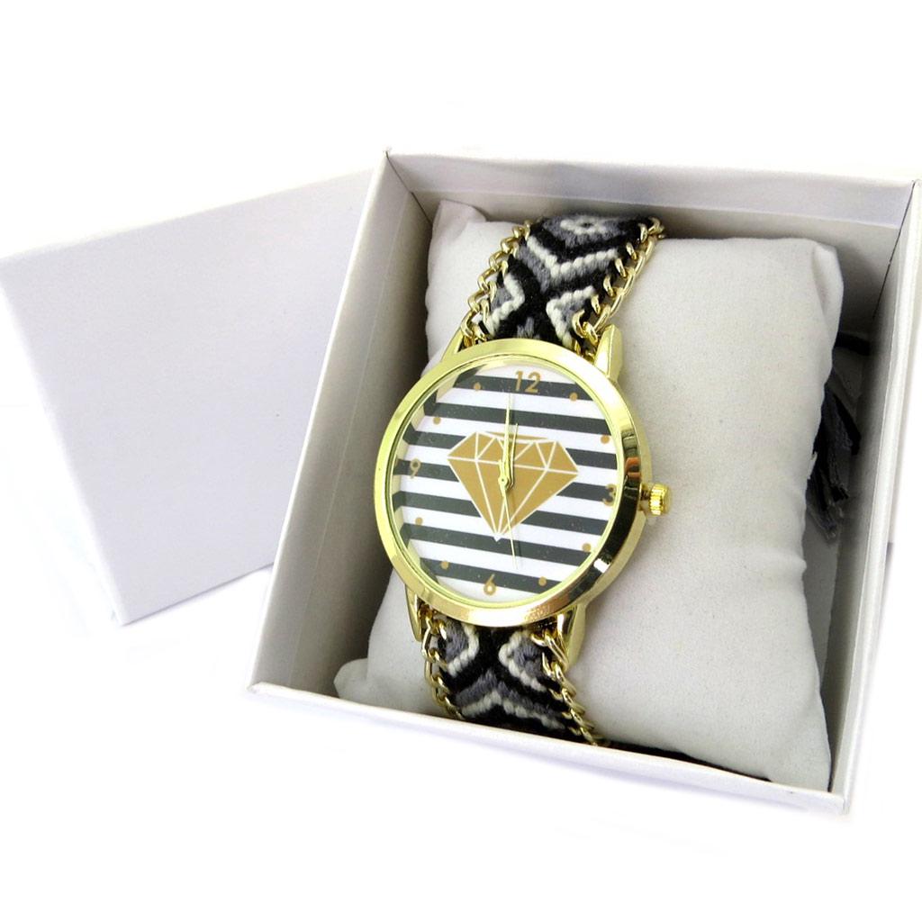 Les Trésors De Lily [P2723] - Designer Watch 'Boho' Black Grey Gold (Diamond)