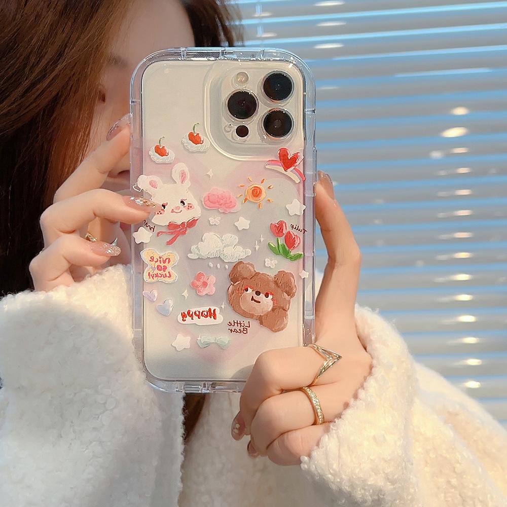 Smiely Aşk Gökkuşağı Tavşan Bulut Lale Çiçek Sevimli Telefon Kılıfı Iphone 13 12 Pro Max 14 Promax Plus 11 Darbeye Dayanıklı Arka Kapak