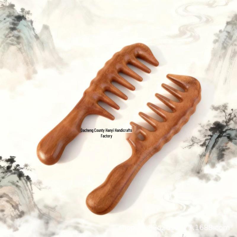 Sandalwood Large-Tooth Round-Handle Comb for Meridian and Gua Sha Massage