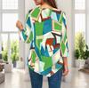 Women Plus Size Round Neck Three Quarter Sleeve Geometric Printed Pointed Hem Casual Blouse