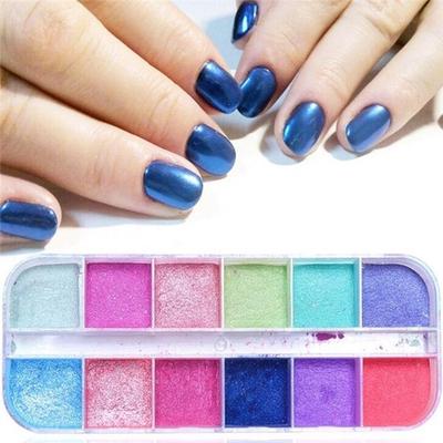 12 Pieces/Box Of Ultra-Fine Glitter Nail Powder Diy Low-Light Pigment Nail Art Decoration