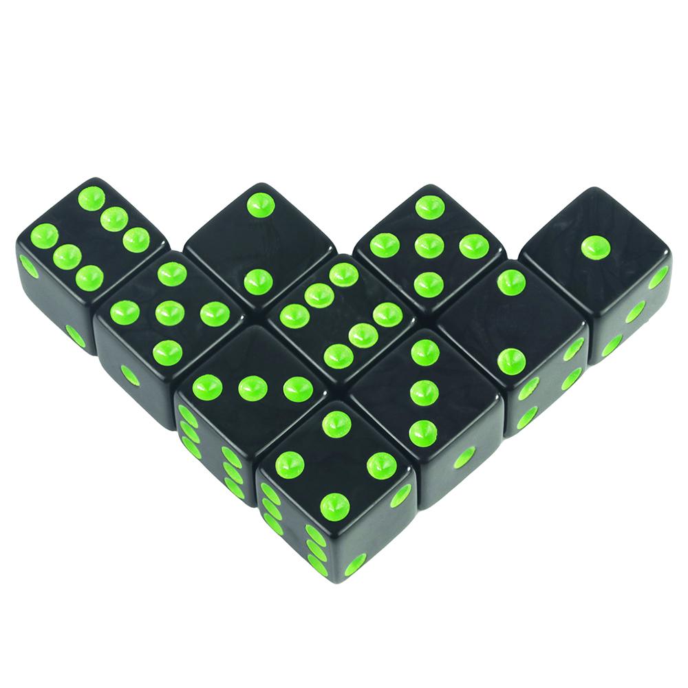 16 mm Würfel, 6-seitig, undurchsichtig, 10 Stück, quadratische Ecken, farbige Punkte, D6-Würfel für Brettspiele, Mathematikspiele im Klassenzimmer