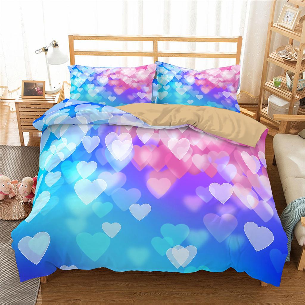 Couple Bedding Set Bedroom Valentine's Day Color Quilt Cover Pillowcase Bedding Single Double Bed Full Size 2/3 Pieces Microfiber Material