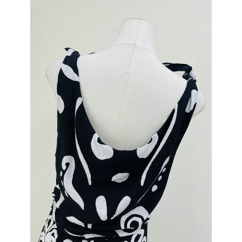 Foreign Trade Original Garment Elements Vacation Artistic Black and White Graffiti Wave Pattern Suspender Skirt Cotton Linen Strap Long dress