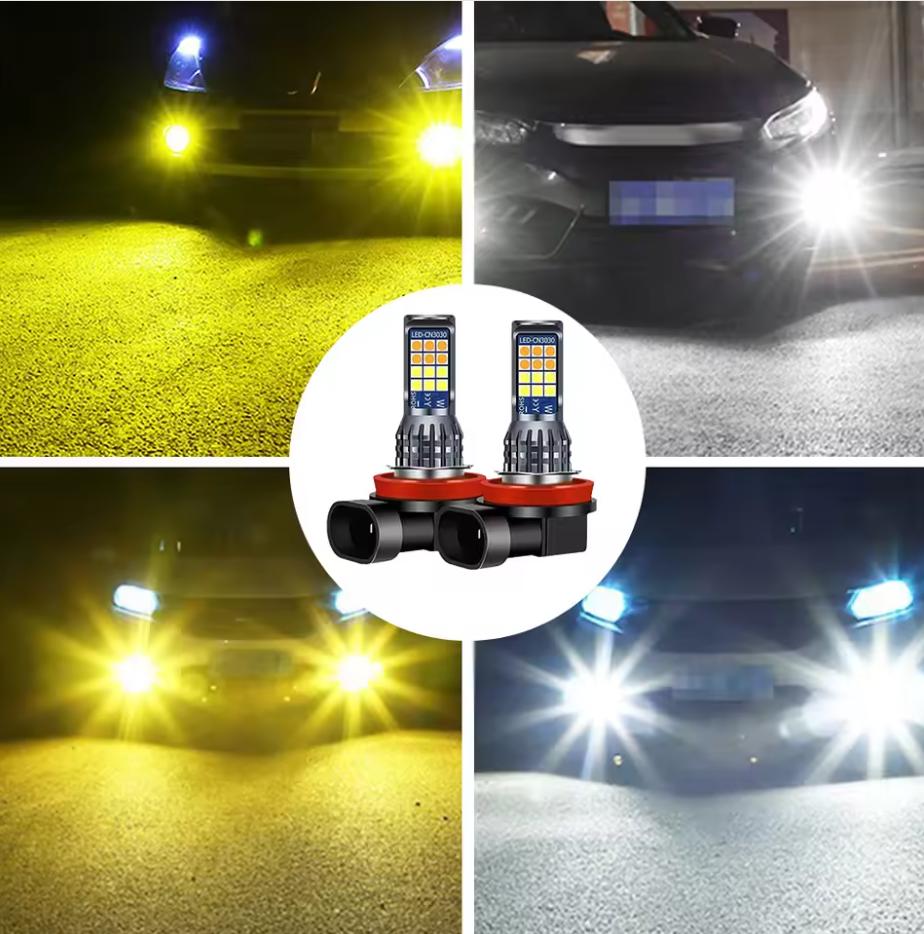 Car Fog Light Bulb, Two Colors H11/H8, Daytime Driving and Running Lights, White+Yellow, 12V, 2 Pieces.