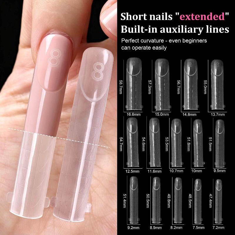 140 ks Sada krabiček s tipy na prodlužování nehtů Stiletto s plným krytím, Duální formy, Tipky na nehty, Průhledná forma na nehty pro DIY nehtové umění, Manikúra v salonu