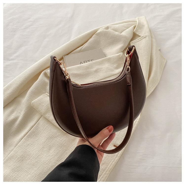Trendige Minimalistische Rundnaht-Achseltasche aus Kunstleder Damen Hochwertige Einzel-Schulter-Handtasche
