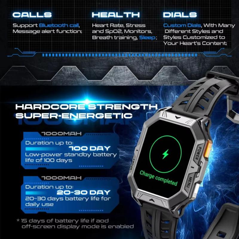2025 New Smart Watch 1000mAh Battery 2.13 Inch AMOLED Screen Men Watch Compass 1ATM Waterproof Bluetooth Call Sports Smartwatch