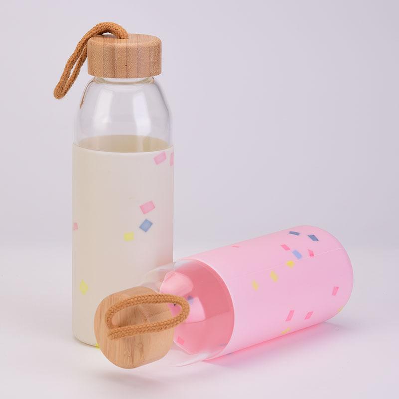 Creative Glass Water Cup, Silicone Protective Cover, Thermal Insulation Glass, Single-Layer Outdoor Glass Water Bottle