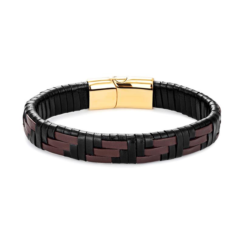 Minimalist Hand Woven Multi- Leather Bracelet Men Black Stainless Steel Magnet Buckle Jewelry Homme Pulseras