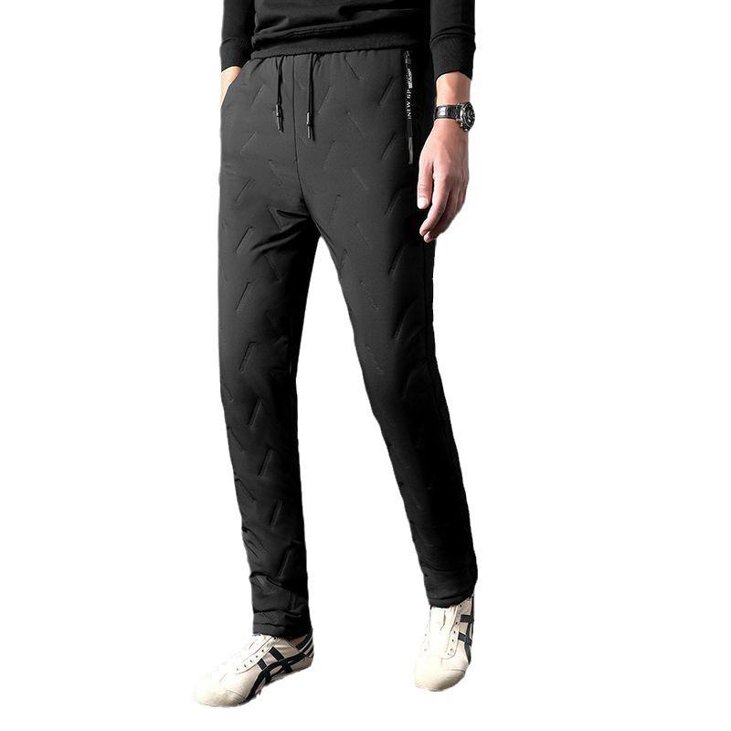 Men's Large Fleece-Lined Cotton Trousers - Warm, Thickened for Cold Weather