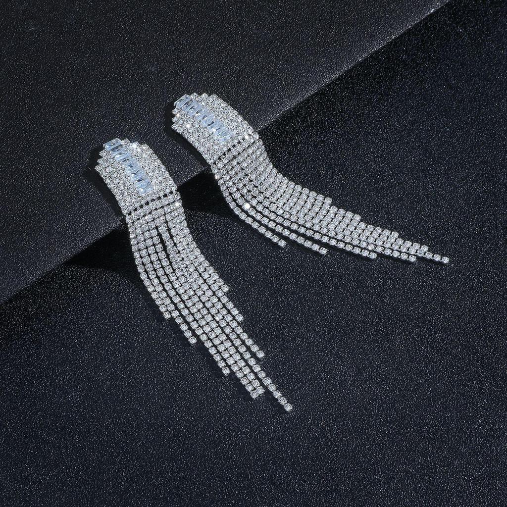 European & American Rhinestone Alloy Tassel Earrings - Elegant Women's Dangle Jewelry