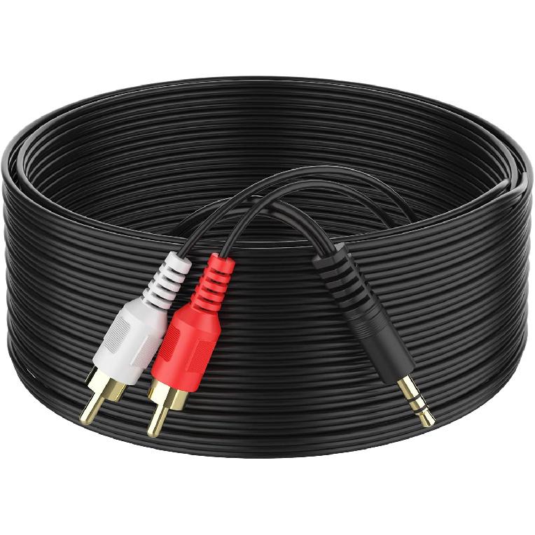 3.5mm to 2 Male RCA Cable - 6FT Stereo Audio Adapter Braided Hi-Fi Sound Auxiliary Y Splitter, Metal Shell Shielded Aux RCA Y Cord Compatible with