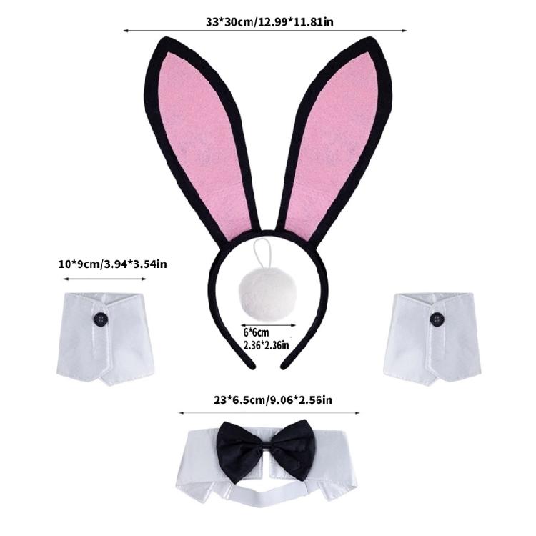 Frauen Mädchen Hasenohren Stirnband Kragen Fliege Manschette Häschen Schwanz Osterhasen Kostüm Set für Halloween Cosplay Party