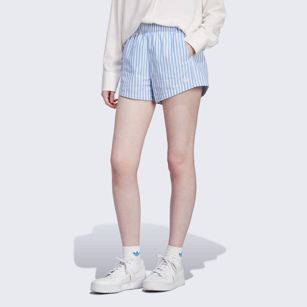adidas Originals Premium Essentials Striped Color Block Elastic Waist Straight Leg Shorts Women Shorts Blue White IC5294