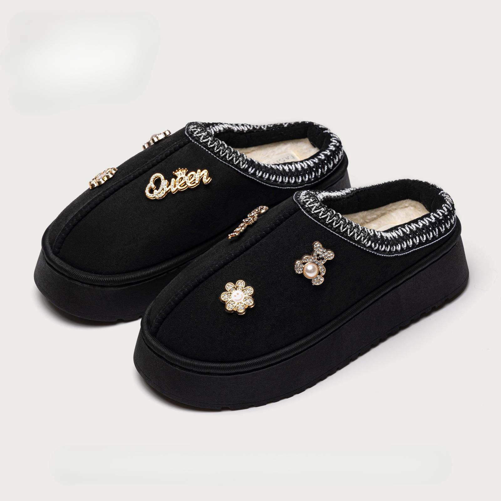 

Зимние тапочки для женщин на платформе из искусственной замши домашние тапочки для помещения и улицы с меховой флисовой подкладкой домашняя обувь женские теплые нескользящие без задника короткие зимние ботинки 40-41 чёрный