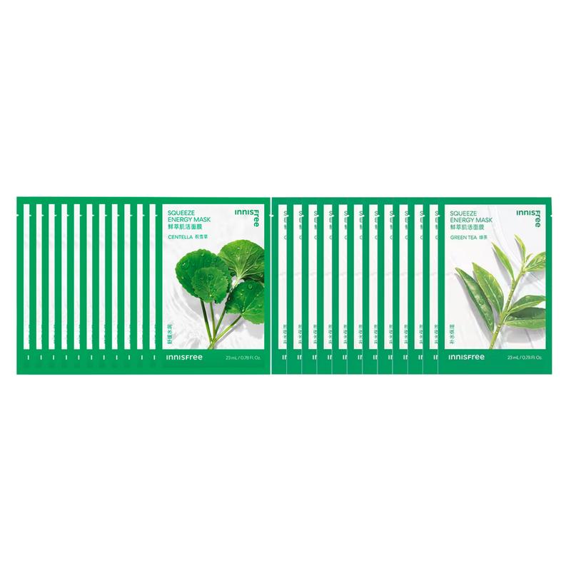 Innisfree + Moisturizing 12 pieces + 12 pieces Green Tea Mask Centella Asiatica Mask - Green Tea Mask Centella Asiatica Mask