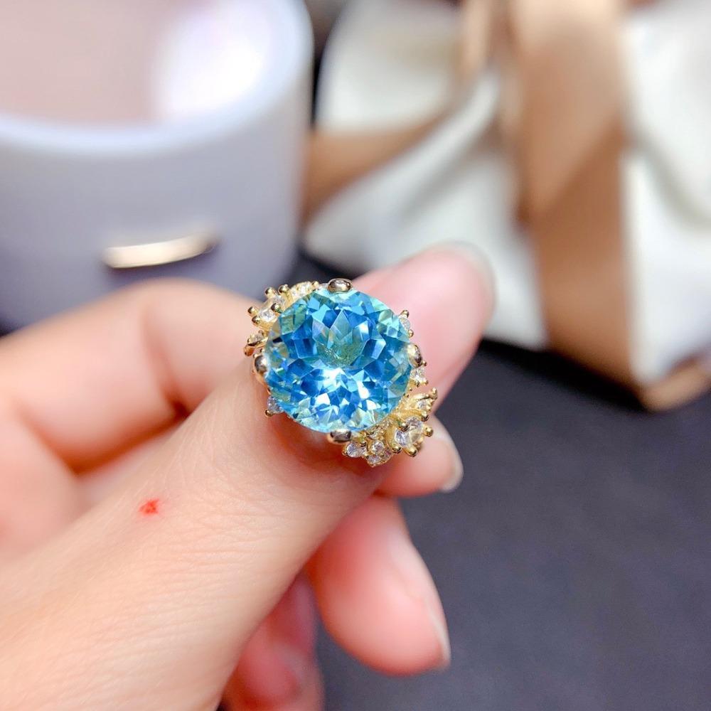 18k Gold Plated Simulated Blue Topaz Gemstone Fashion Adjustable Statement Jewelry