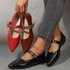 Foreign Trade Large Size Flat-bottomed Small Leather Shoes Women's 2025 New British Style Pointed Head Glossy Belt Buckle Fashion Shoes