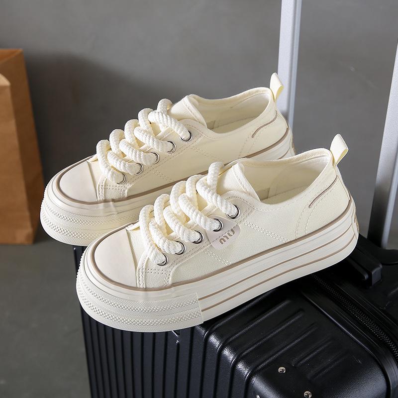 Fashion platform canvas shoes women's 2025 summer new Korean version fashion versatile small height increase casual white shoes