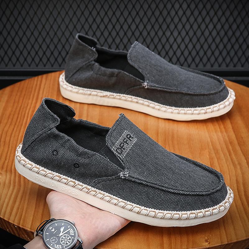 Fashion Men's Retro Canvas Shoes Lightweight Soft Sole Loafers 2025 Spring Autumn Round Toe Non-slip Sneakers Zapatillas De Deporte